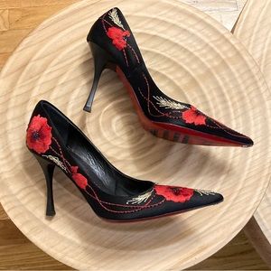 Gianmarco Lorenzi Satin Floral Embroidered Heels